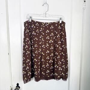 VTG Polka Dot Y2K Sunny Leigh Skirt Chocolate Brown Pleated Panels Flowy Size 14